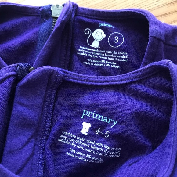 Matching dresses Primary Cozy purple grape sister French Terry size 3 4 5 4-5 - Picture 6 of 8